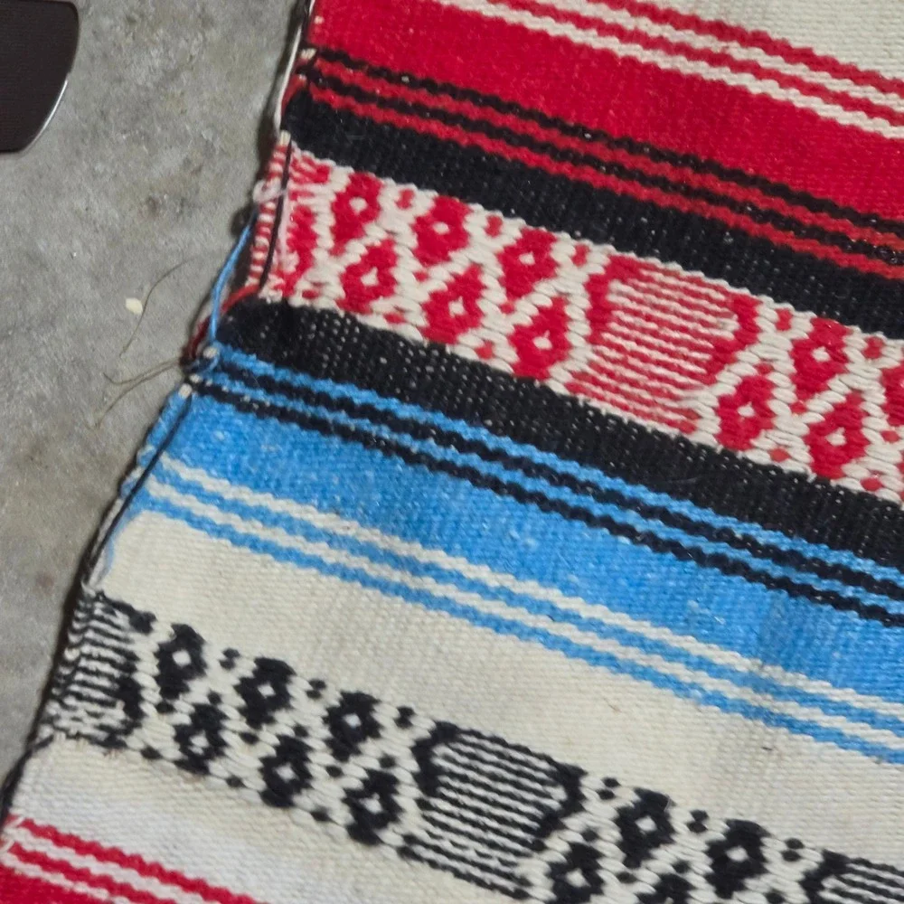 Vintage Mexican Serape Blanket Rug Striped Geometric Fringe Good 84